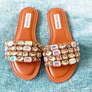 Steve Madden Brown Sandals with Iridescent Embellishments